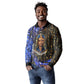 Hatshepsut Long Sleeve Polo Shirt with Queen King Portrait, Temple Illustration and Blue-Gold Hieroglyphic - African Pride