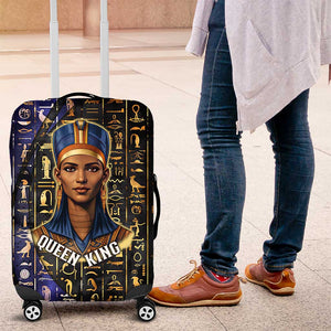 Hatshepsut Luggage Cover with Queen King Portrait, Temple Illustration and Blue-Gold Hieroglyphic - African Pride