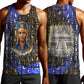 Hatshepsut Men Tank Top with Queen King Portrait, Temple Illustration and Blue-Gold Hieroglyphic - African Pride