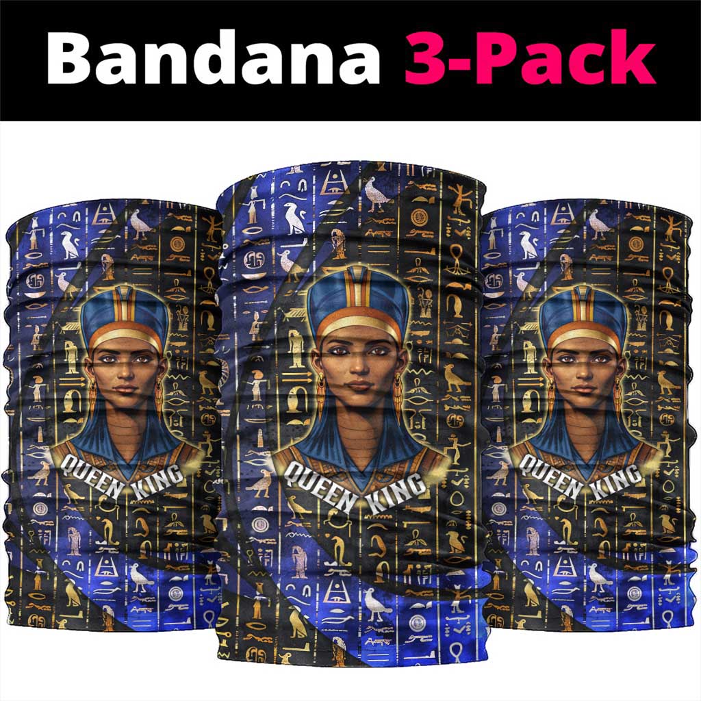 Hatshepsut Neck Gaiter with Queen King Portrait, Temple Illustration and Blue-Gold Hieroglyphic - African Pride