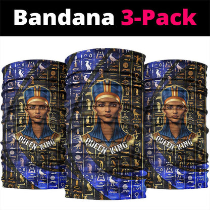 Hatshepsut Neck Gaiter with Queen King Portrait, Temple Illustration and Blue-Gold Hieroglyphic - African Pride