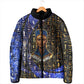 Hatshepsut Padded Jacket with Queen King Portrait, Temple Illustration and Blue-Gold Hieroglyphic - African Pride