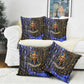 Hatshepsut Pillow Cover with Queen King Portrait, Temple Illustration and Blue-Gold Hieroglyphic - African Pride