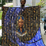 Hatshepsut Quilt with Queen King Portrait, Temple Illustration and Blue-Gold Hieroglyphic - African Pride
