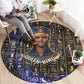 Hatshepsut Round Carpet with Queen King Portrait, Temple Illustration and Blue-Gold Hieroglyphic - African Pride