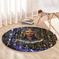 Hatshepsut Round Carpet with Queen King Portrait, Temple Illustration and Blue-Gold Hieroglyphic - African Pride