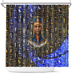 Hatshepsut Shower Curtain with Queen King Portrait, Temple Illustration and Blue-Gold Hieroglyphic - African Pride