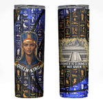 Hatshepsut Skinny Tumbler with Queen King Portrait, Temple Illustration and Blue-Gold Hieroglyphic - African Pride