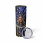 Hatshepsut Skinny Tumbler with Queen King Portrait, Temple Illustration and Blue-Gold Hieroglyphic - African Pride