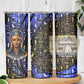 Hatshepsut Skinny Tumbler with Queen King Portrait, Temple Illustration and Blue-Gold Hieroglyphic - African Pride