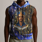 Hatshepsut Sleeveless Hoodie with Queen King Portrait, Temple Illustration and Blue-Gold Hieroglyphic - African Pride