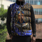 Hatshepsut Sleeveless Puffer Jacket with Queen King Portrait, Temple Illustration and Blue-Gold Hieroglyphic - African Pride