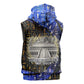 Hatshepsut Sleeveless Zip Hoodie with Queen King Portrait, Temple Illustration and Blue-Gold Hieroglyphic - African Pride