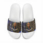 Hatshepsut Slide Sandals with Queen King Portrait, Temple Illustration and Blue-Gold Hieroglyphic - African Pride