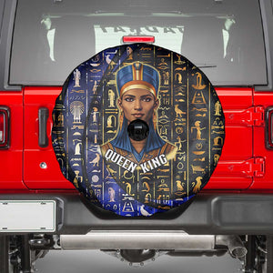 Hatshepsut Spare Tire Cover with Queen King Portrait, Temple Illustration and Blue-Gold Hieroglyphic - African Pride