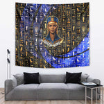Hatshepsut Tapestry with Queen King Portrait, Temple Illustration and Blue-Gold Hieroglyphic - African Pride