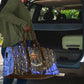 Hatshepsut Travel Bag with Queen King Portrait, Temple Illustration and Blue-Gold Hieroglyphic - African Pride