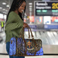Hatshepsut Travel Bag with Queen King Portrait, Temple Illustration and Blue-Gold Hieroglyphic - African Pride