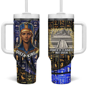 Hatshepsut Tumbler With Handle with Queen King Portrait, Temple Illustration and Blue-Gold Hieroglyphic - African Pride