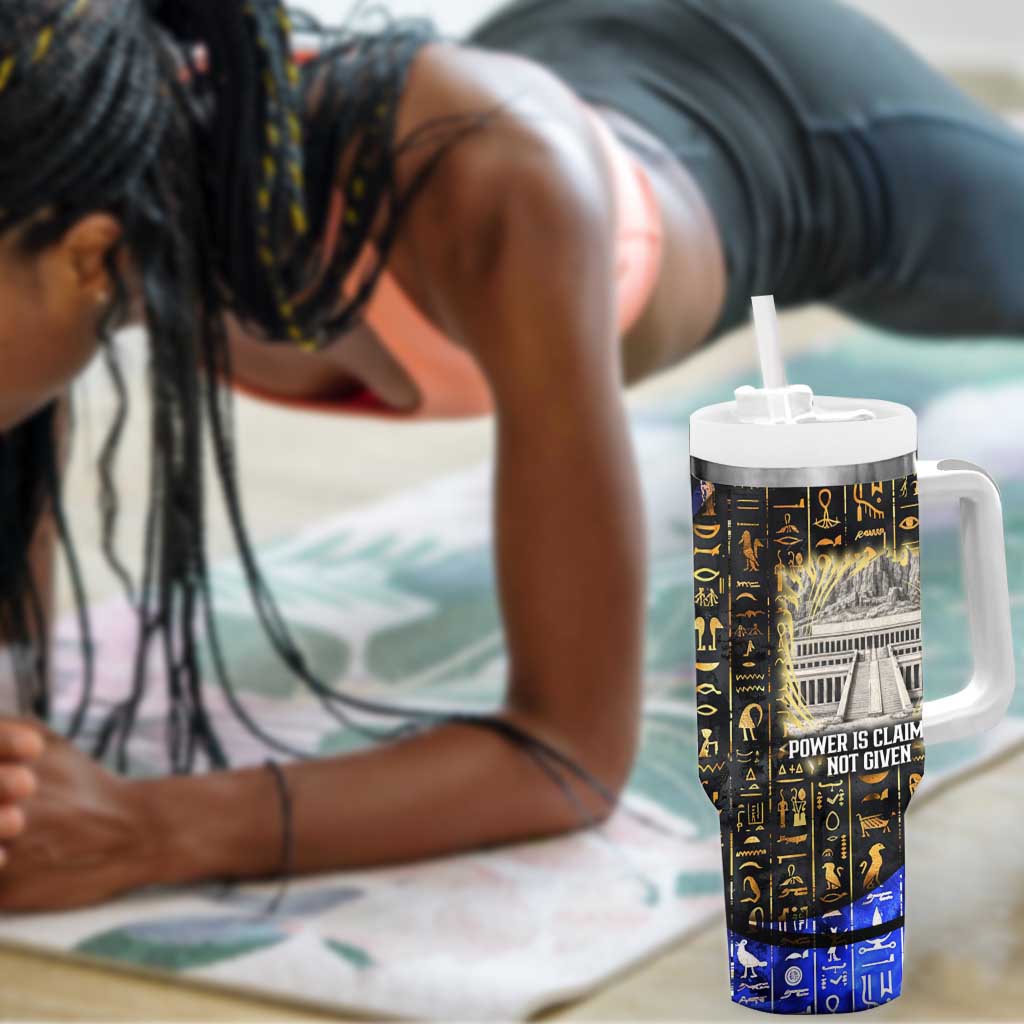 Hatshepsut Tumbler With Handle with Queen King Portrait, Temple Illustration and Blue-Gold Hieroglyphic - African Pride