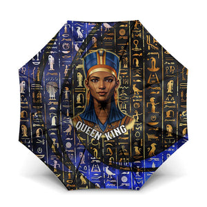 Hatshepsut Umbrella with Queen King Portrait, Temple Illustration and Blue-Gold Hieroglyphic - African Pride