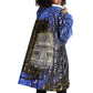 Hatshepsut Wearable Blanket Hoodie with Queen King Portrait, Temple Illustration and Blue-Gold Hieroglyphic - African Pride