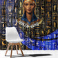Hatshepsut Window Curtain with Queen King Portrait, Temple Illustration and Blue-Gold Hieroglyphic - African Pride