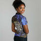 Hatshepsut Women Polo Shirt with Queen King Portrait, Temple Illustration and Blue-Gold Hieroglyphic - African Pride