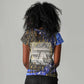 Hatshepsut Women V-Neck T-Shirt with Queen King Portrait, Temple Illustration and Blue-Gold Hieroglyphic - African Pride