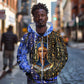 Hatshepsut Zip Hoodie with Queen King Portrait, Temple Illustration and Blue-Gold Hieroglyphic - African Pride