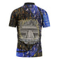 Hatshepsut Zipper Polo Shirt with Queen King Portrait, Temple Illustration and Blue-Gold Hieroglyphic - African Pride