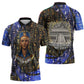 Hatshepsut Zipper Polo Shirt with Queen King Portrait, Temple Illustration and Blue-Gold Hieroglyphic - African Pride