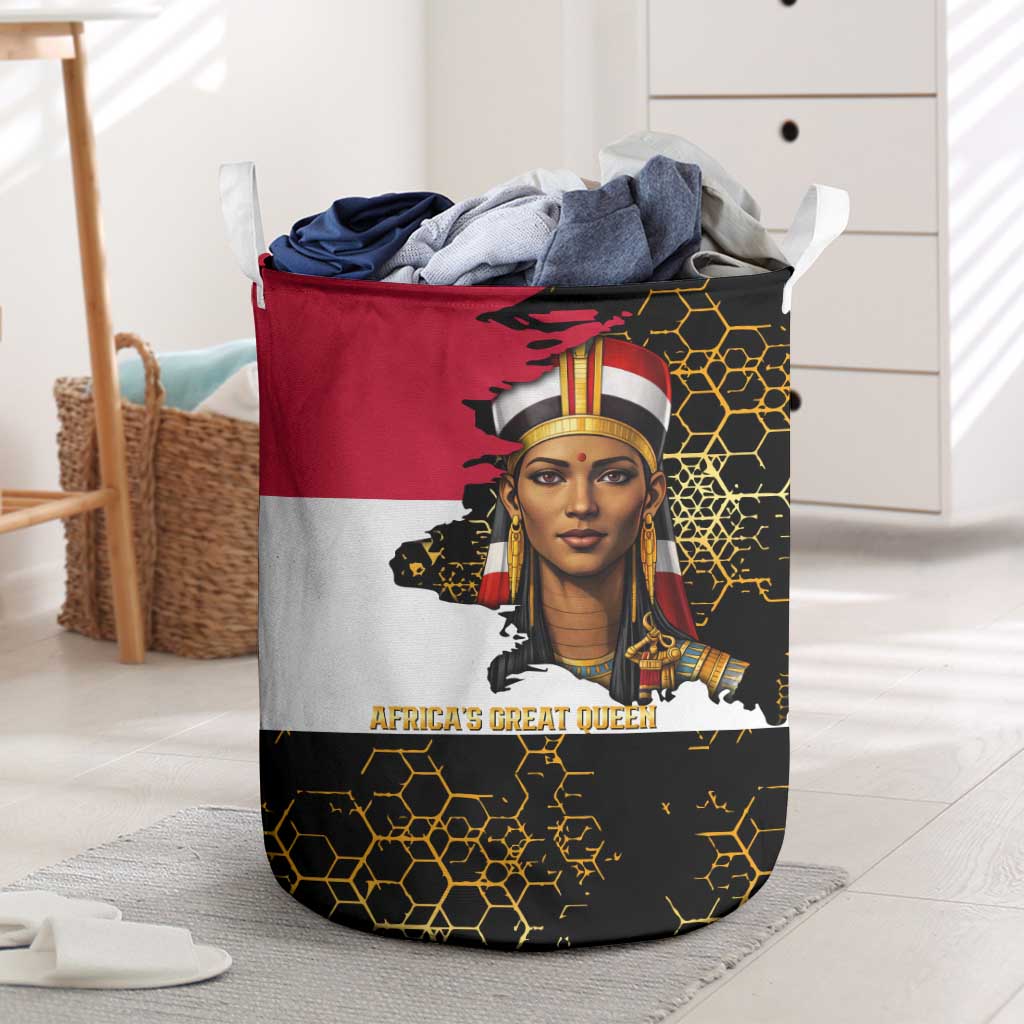 Hatshepsut Laundry Basket with Royal Portrait, Pre-Colonial Empires Text and Red-Black Honeycomb - African Pride