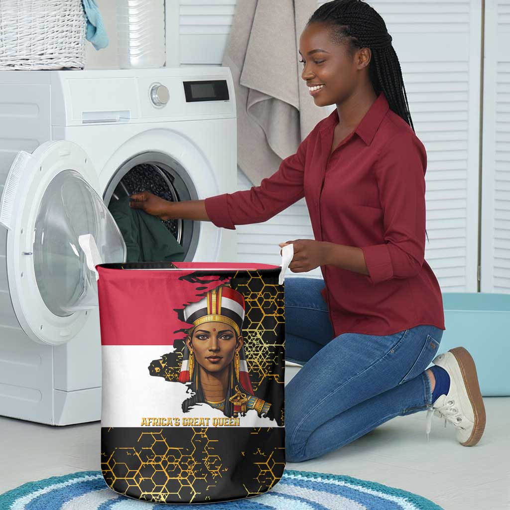 Hatshepsut Laundry Basket with Royal Portrait, Pre-Colonial Empires Text and Red-Black Honeycomb - African Pride