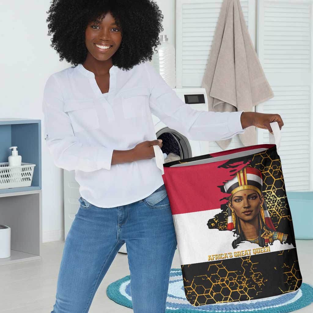 Hatshepsut Laundry Basket with Royal Portrait, Pre-Colonial Empires Text and Red-Black Honeycomb - African Pride