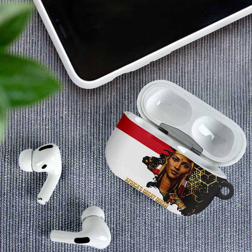Hatshepsut AirPods Case with Royal Portrait, Pre-Colonial Empires Text and Red-Black Honeycomb - African Pride