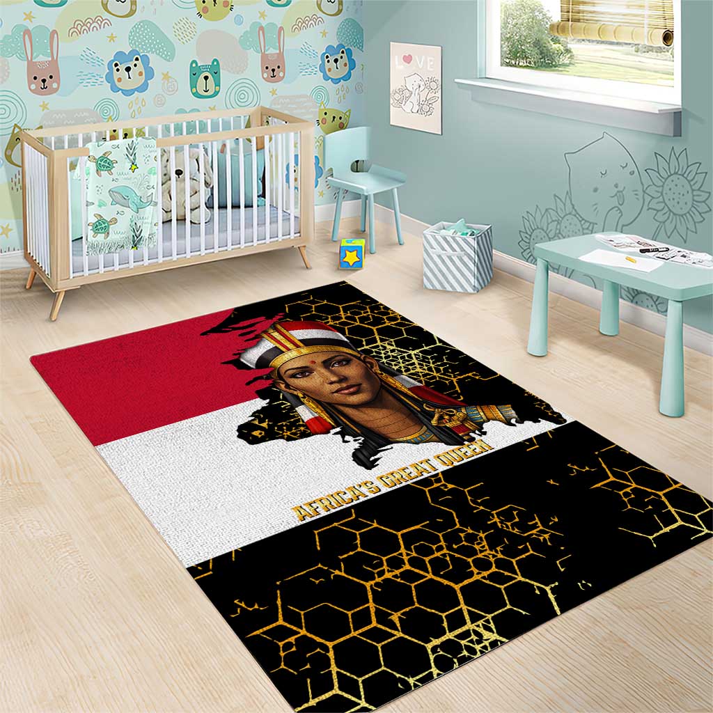 Hatshepsut Area Rug with Royal Portrait, Pre-Colonial Empires Text and Red-Black Honeycomb - African Pride