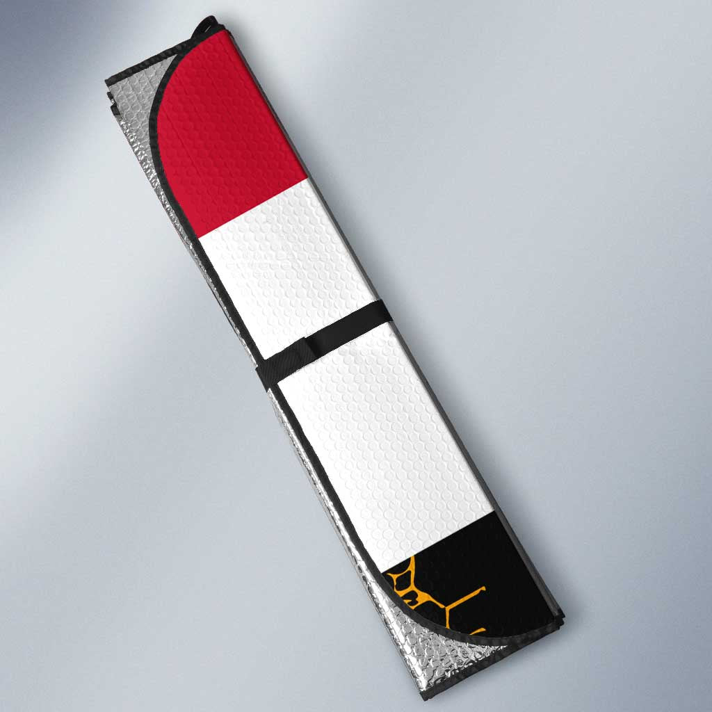 Hatshepsut Auto Sun Shade with Royal Portrait, Pre-Colonial Empires Text and Red-Black Honeycomb - African Pride