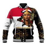 Hatshepsut Baseball Jacket with Royal Portrait, Pre-Colonial Empires Text and Red-Black Honeycomb - African Pride