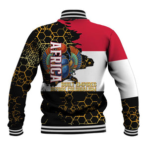 Hatshepsut Baseball Jacket with Royal Portrait, Pre-Colonial Empires Text and Red-Black Honeycomb - African Pride