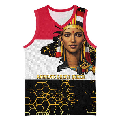 Hatshepsut Basketball Jersey with Royal Portrait, Pre-Colonial Empires Text and Red-Black Honeycomb - African Pride