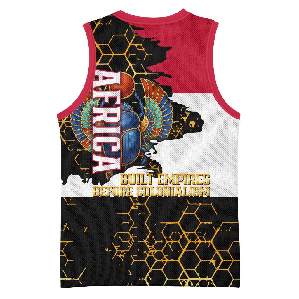 Hatshepsut Basketball Jersey with Royal Portrait, Pre-Colonial Empires Text and Red-Black Honeycomb - African Pride