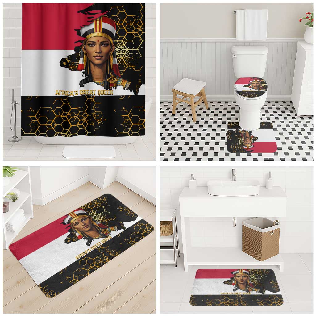 Hatshepsut Bathroom Set with Royal Portrait, Pre-Colonial Empires Text and Red-Black Honeycomb - African Pride