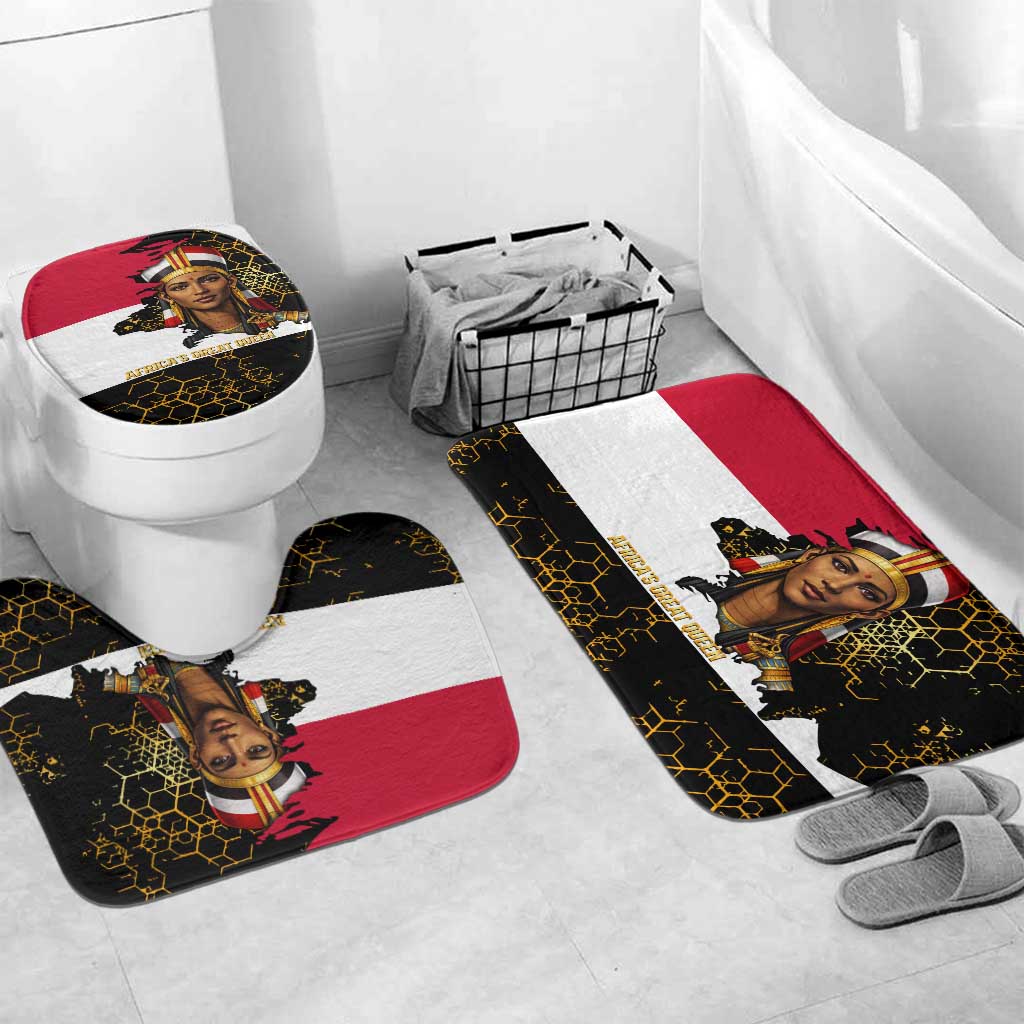 Hatshepsut Bathroom Set with Royal Portrait, Pre-Colonial Empires Text and Red-Black Honeycomb - African Pride