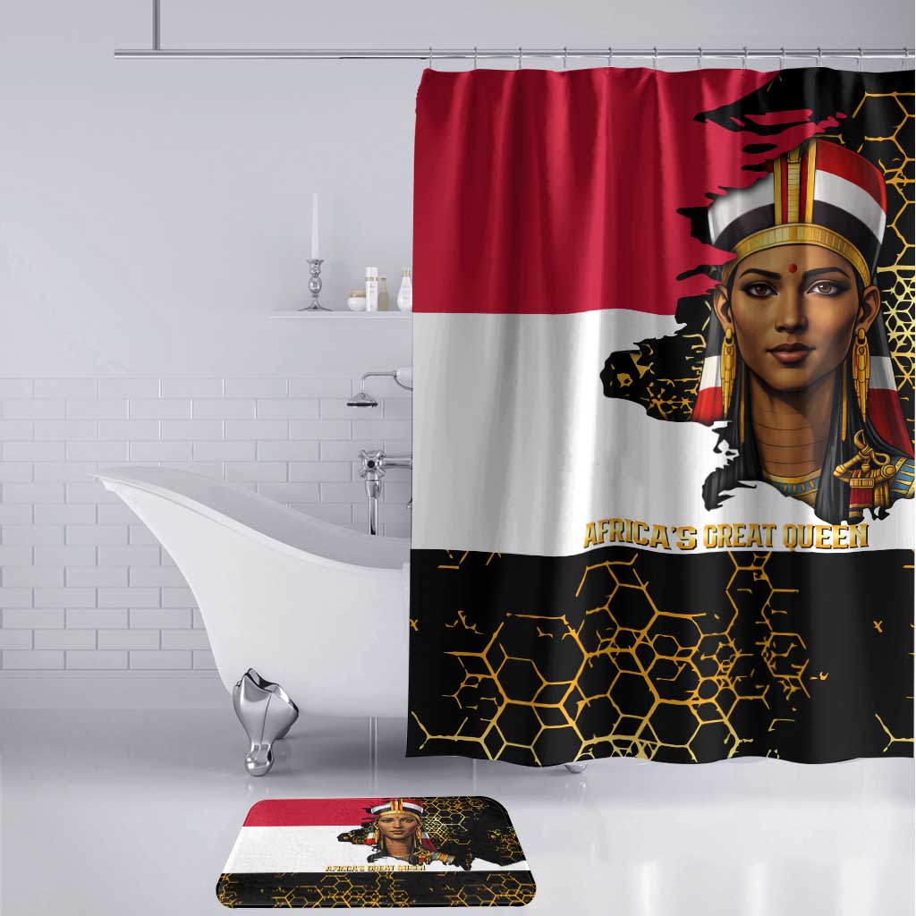 Hatshepsut Bathroom Set with Royal Portrait, Pre-Colonial Empires Text and Red-Black Honeycomb - African Pride