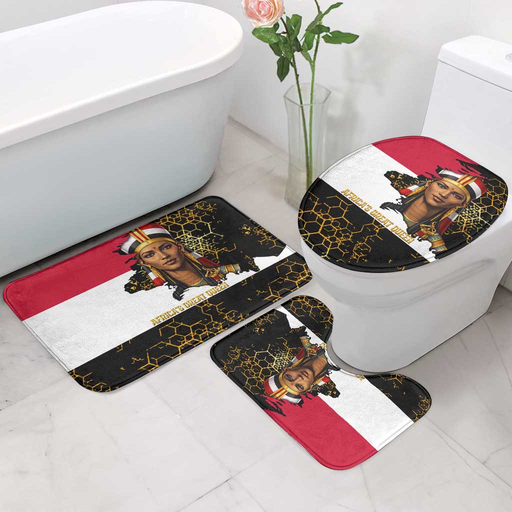 Hatshepsut Bathroom Set with Royal Portrait, Pre-Colonial Empires Text and Red-Black Honeycomb - African Pride