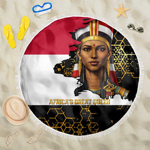 Hatshepsut Beach Blanket with Royal Portrait, Pre-Colonial Empires Text and Red-Black Honeycomb - African Pride
