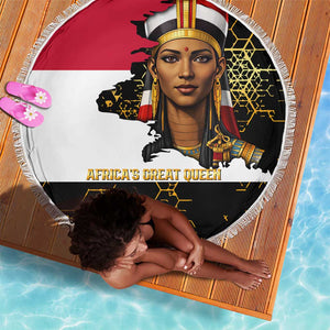 Hatshepsut Beach Blanket with Royal Portrait, Pre-Colonial Empires Text and Red-Black Honeycomb - African Pride