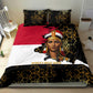 Hatshepsut Bedding Set with Royal Portrait, Pre-Colonial Empires Text and Red-Black Honeycomb - African Pride