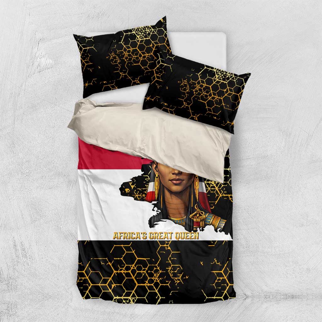 Hatshepsut Bedding Set with Royal Portrait, Pre-Colonial Empires Text and Red-Black Honeycomb - African Pride